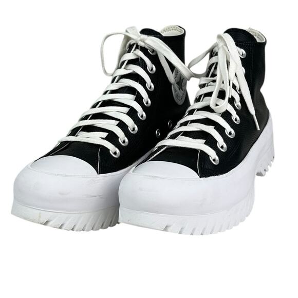 Converse Chuck Taylor All Stars Leather Black and White High-Top Sneakers Unisex - Picture 1 of 12